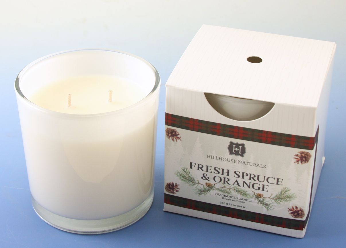 FRESH SPRUCE Hillhouse Naturals 12 oz White Glass 2-Wick Scented Jar Candle