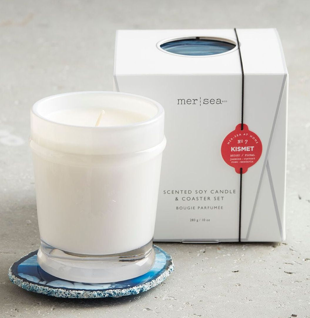 KISMET - MER SEA Boxed 10 oz Scented Jar Candle with Agate Coaster