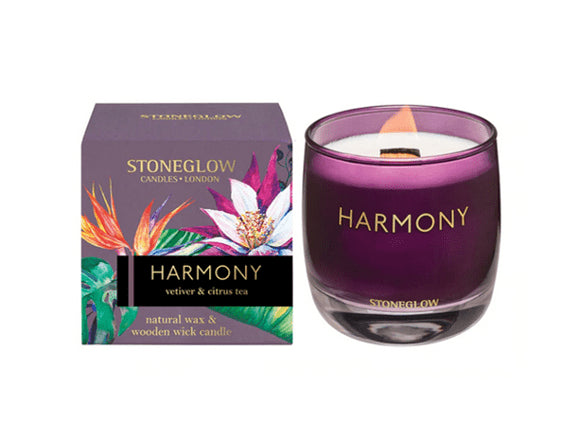HARMONY Vetiver and Citrus Tea Stoneglow Infusion Wooden Wick Tumbler Scented Jar Candle