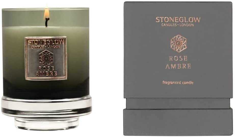 ROSE AMBRE Stoneglow Metallique Tumbler Boxed Scented Jar Candle