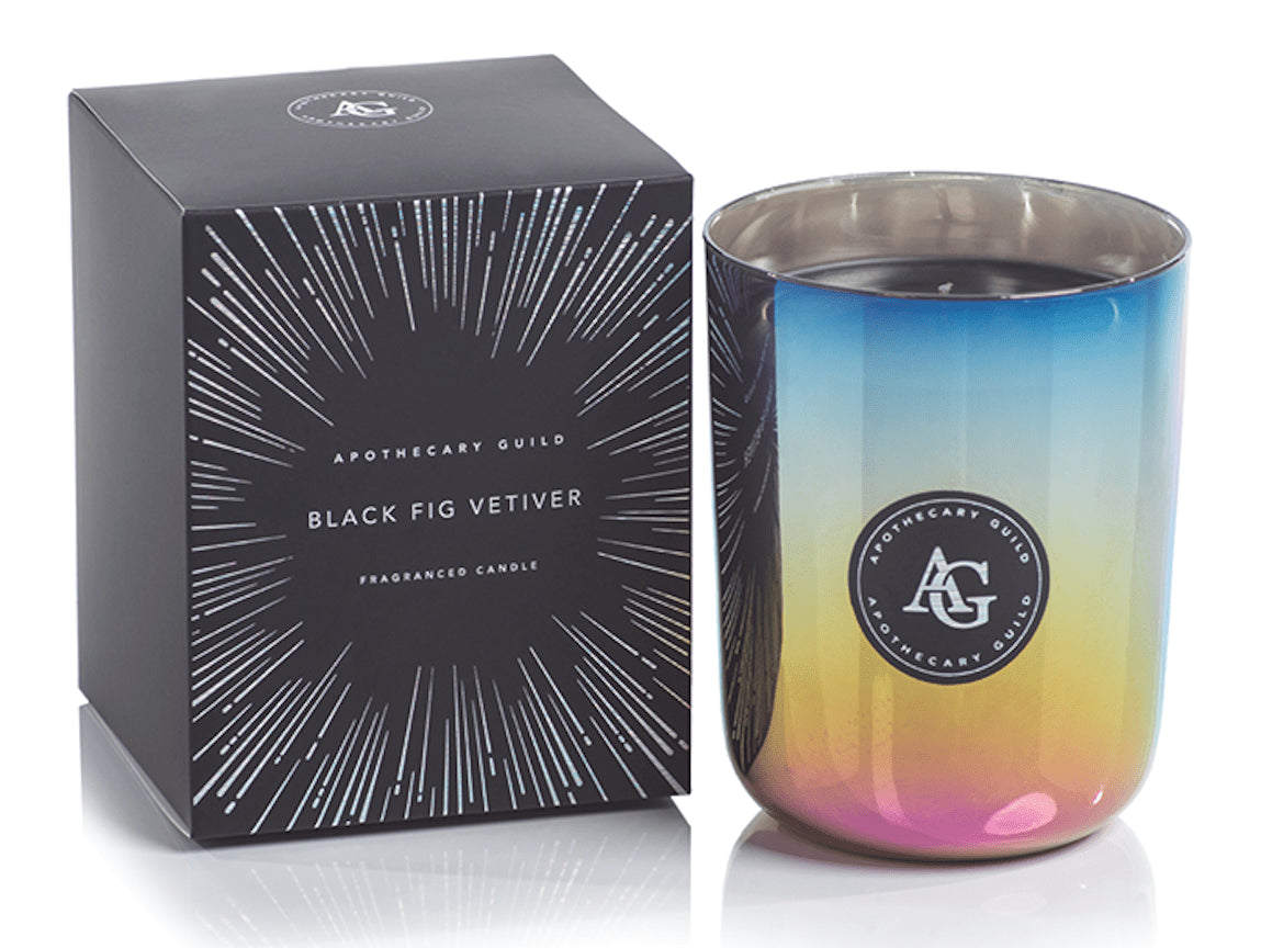 BLACK FIG VETIVER Rainbow Rounded Glass Zodax 10 oz Scented Jar Candle