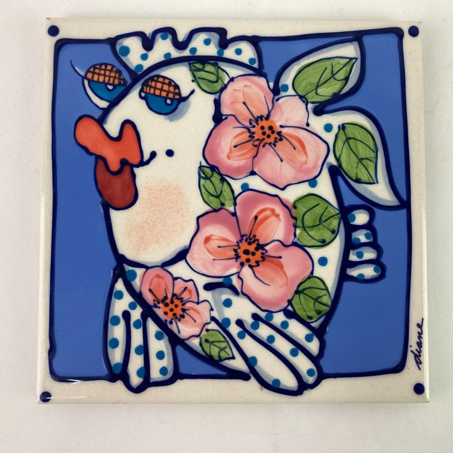 Wall Tile/Trivet-Flower Fish-Pink "Marcie" - By Diane Artware