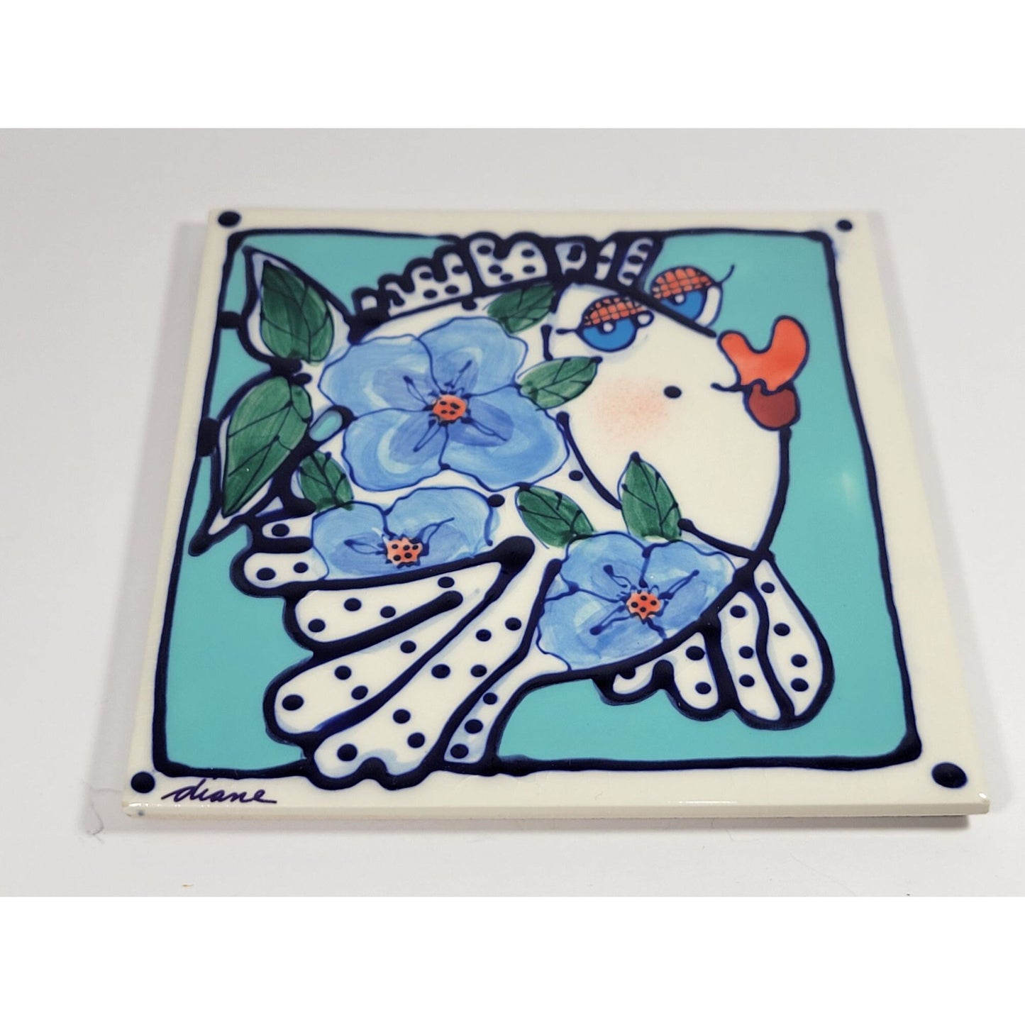 Wall Tile/Trivet-Flower Fish-Blue "Tina" - By Diane Artware
