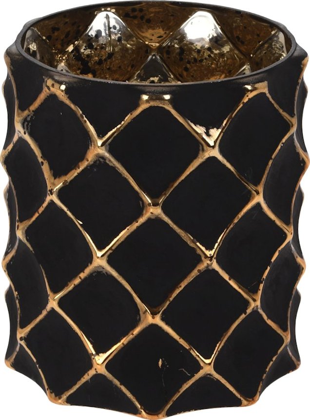 GLASS JAR - BLACK WITH GOLD DIAMOND OUTLINE
