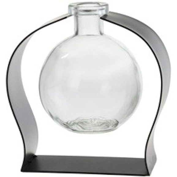 CLEAR 8.5 Ounce Ball Glass Vase With Metal Stand - Courtneys Candles