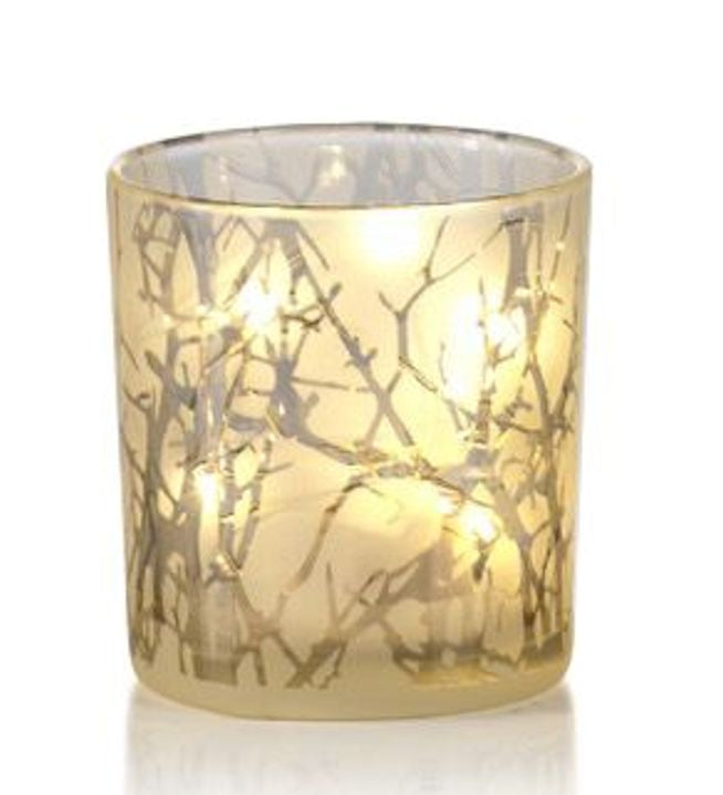 Small Branch Etched LED Glass Hurricane by Zodax