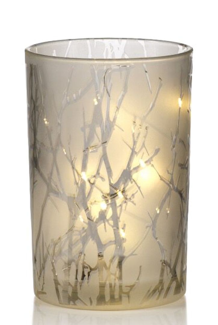 Large Branch Etched LED Glass Hurricane by Zodax
