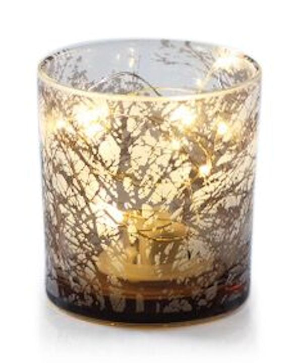 Small Tree Etched LED Glass Hurricane by Zodax