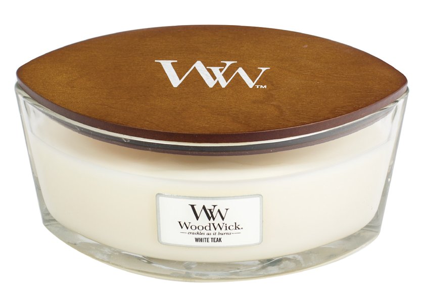 WHITE TEAK Ellipse HearthWick Flame Scented Candle by WoodWick