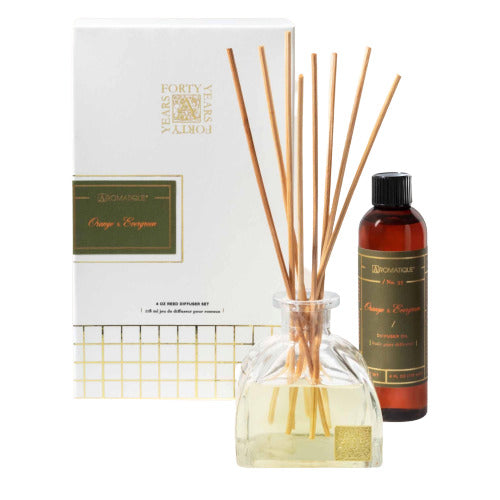 ORANGE and EVERGREEN Aromatique Reed Diffuser Gift Set - 40th Anniversary Glass Vessel
