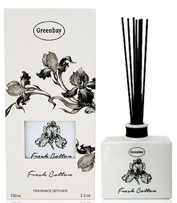 FRESH COTTON Reed Diffuser 3.3 oz White Glass by Greenbay
