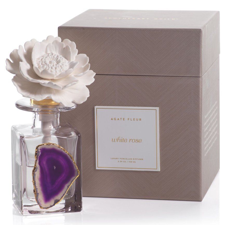 WHITE ROSE Agate Flower Zodax Porcelain Diffuser – Courtney Candles ...